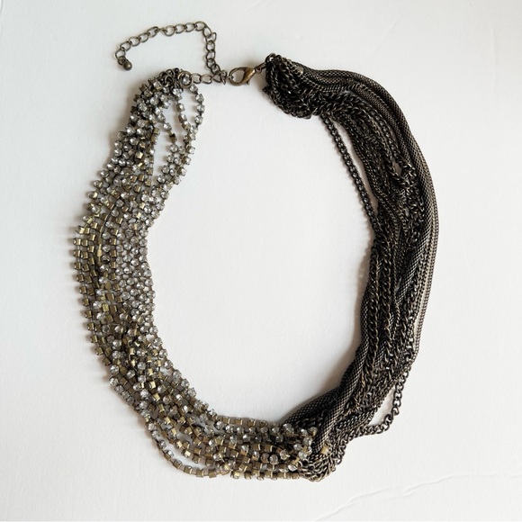 Banana Republic Jewelry - Multi layer chain rhinestone statement necklace brass gold indie y2k